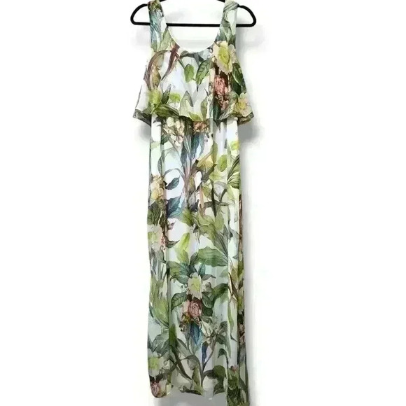 Adrianna Papell Sleeveless Maxi Chiffon Dress Tropical Green Print Size 8 #004 - Picture 1 of 6